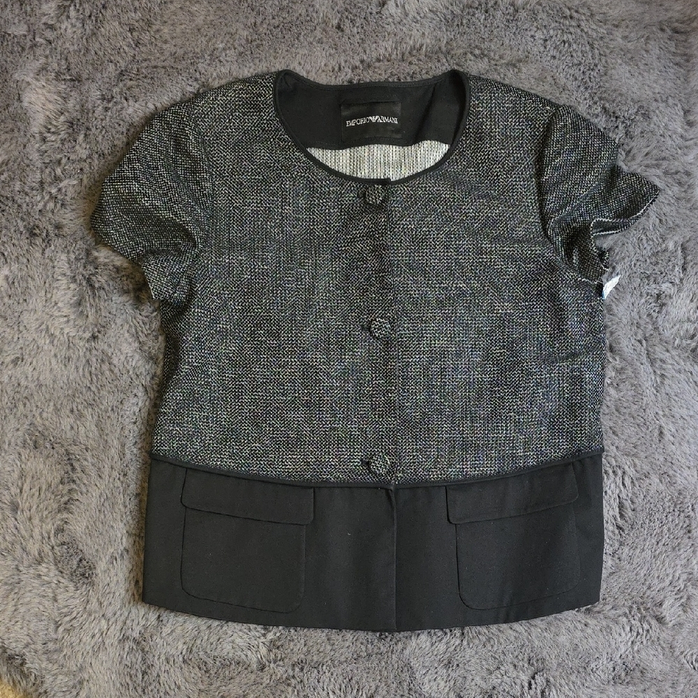 Emporio Armani Monochrome Black Knit Short Sleeve Jacket Size Small